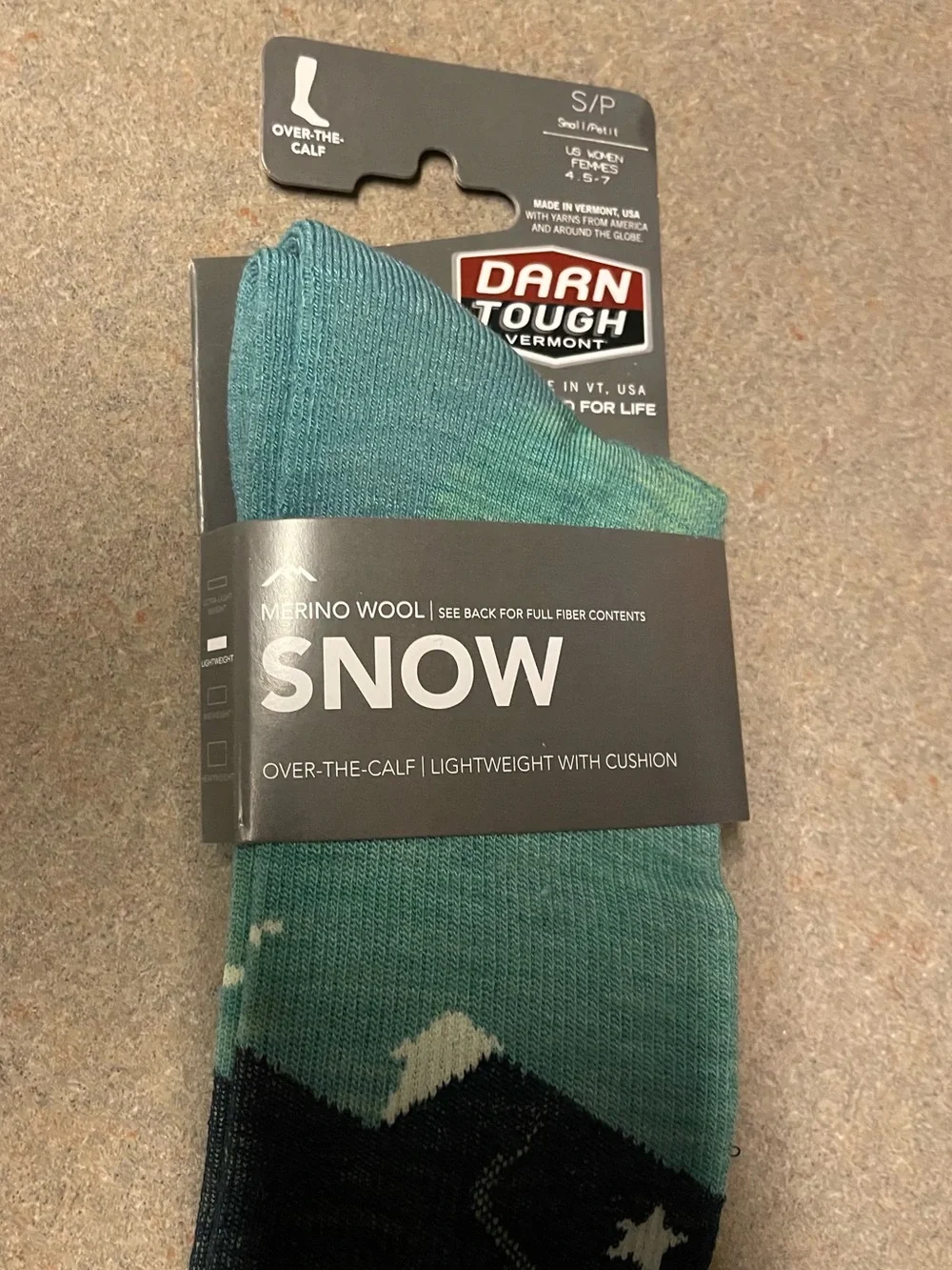 Darn Tough Wool Snow Over the Calf Lightweight with Cushion Socks, Size S 4.5-7